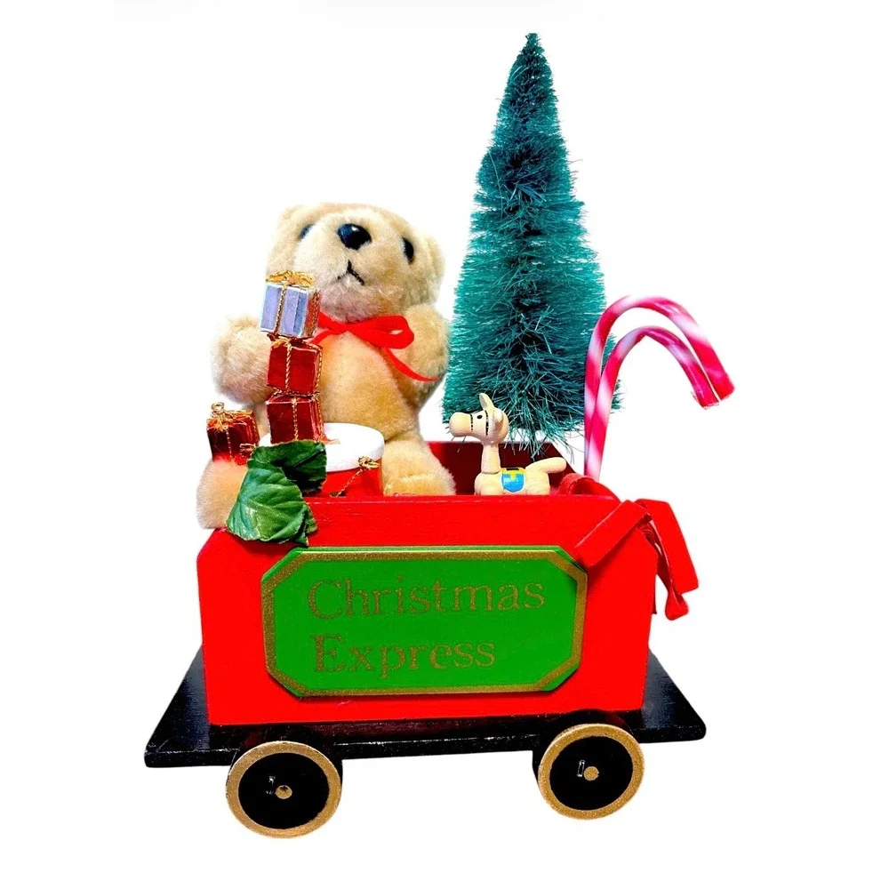 Vintage Red Wooden Christmas Train Christmas Express Train Set Centerpiece